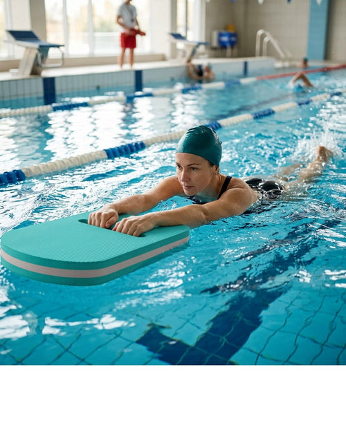 Zenvn Long EVA Swimming Kickboard 50 x 28 cm with Hand Slot Teal and Mist - Lifestyle view